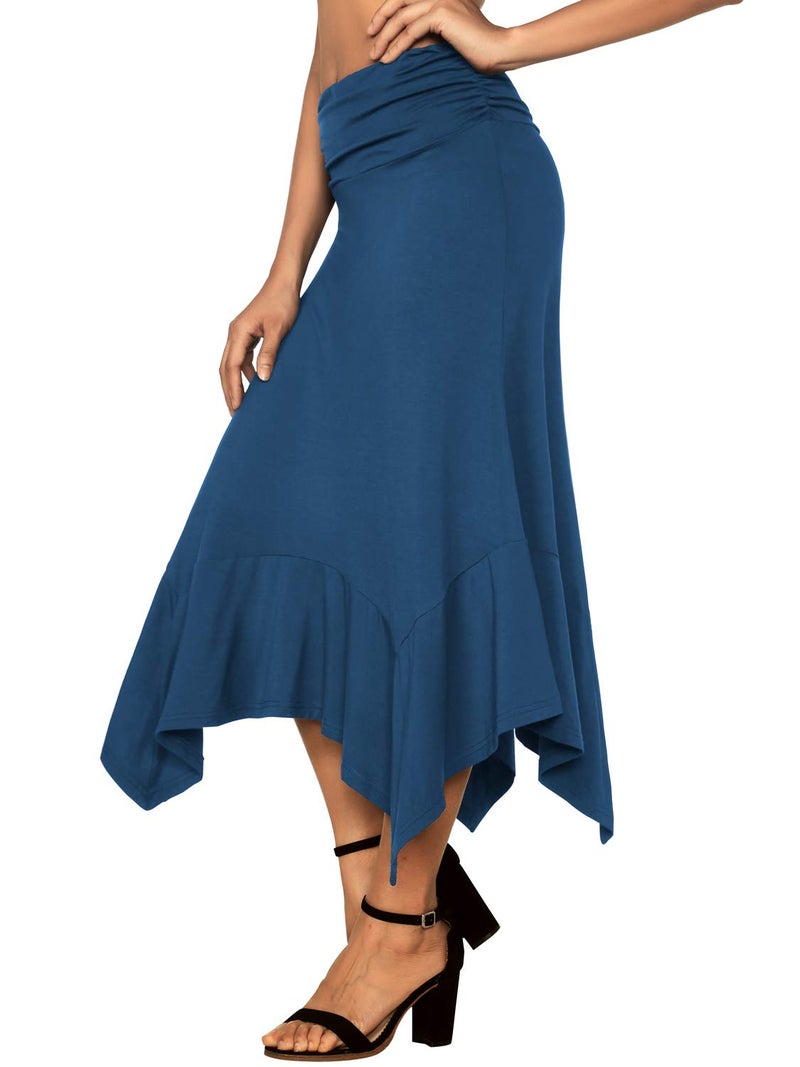 DJT Women's Flowy Handkerchief Hemline Midi Skirt Medium Blue - Image 3